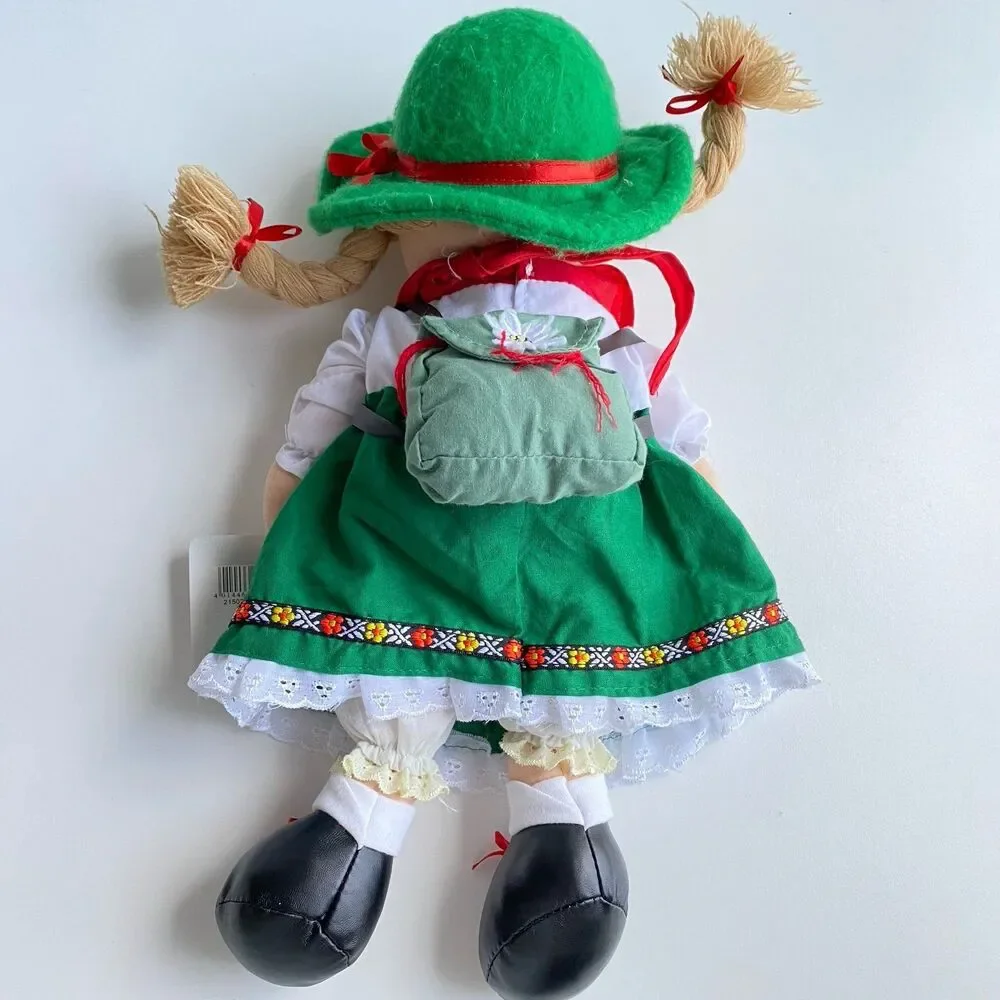 Germany Souvenir Doll Green Dress Pig Tails Plush ES Euro Toys I Love‎ Rudesheim